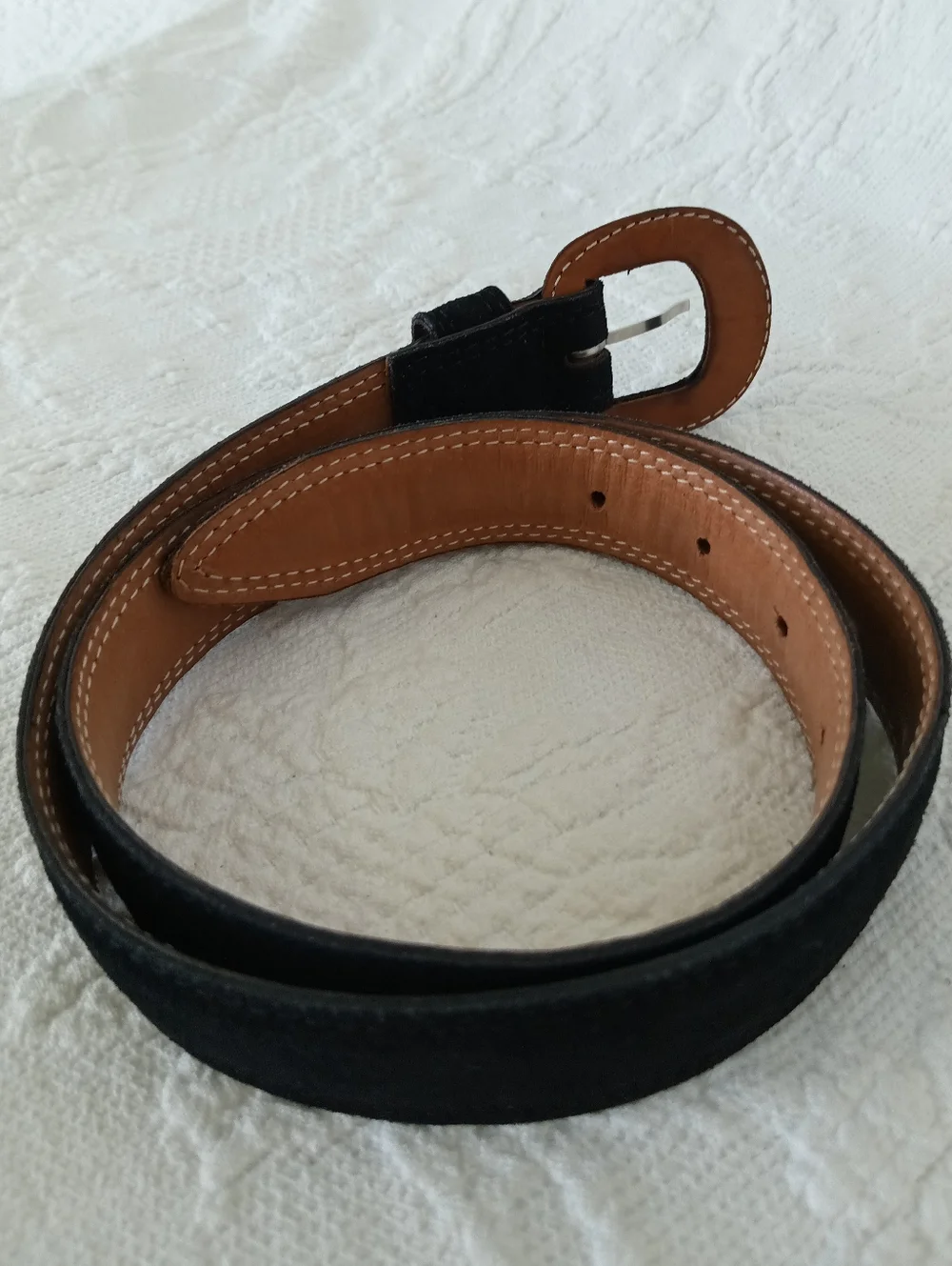 Black Suede Waist Belt Oval Buckle Thin Skinny Small Simple Basic Work Classy SM